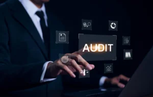 Executive team evaluating an internal audit provider using a governance and risk dashboard.